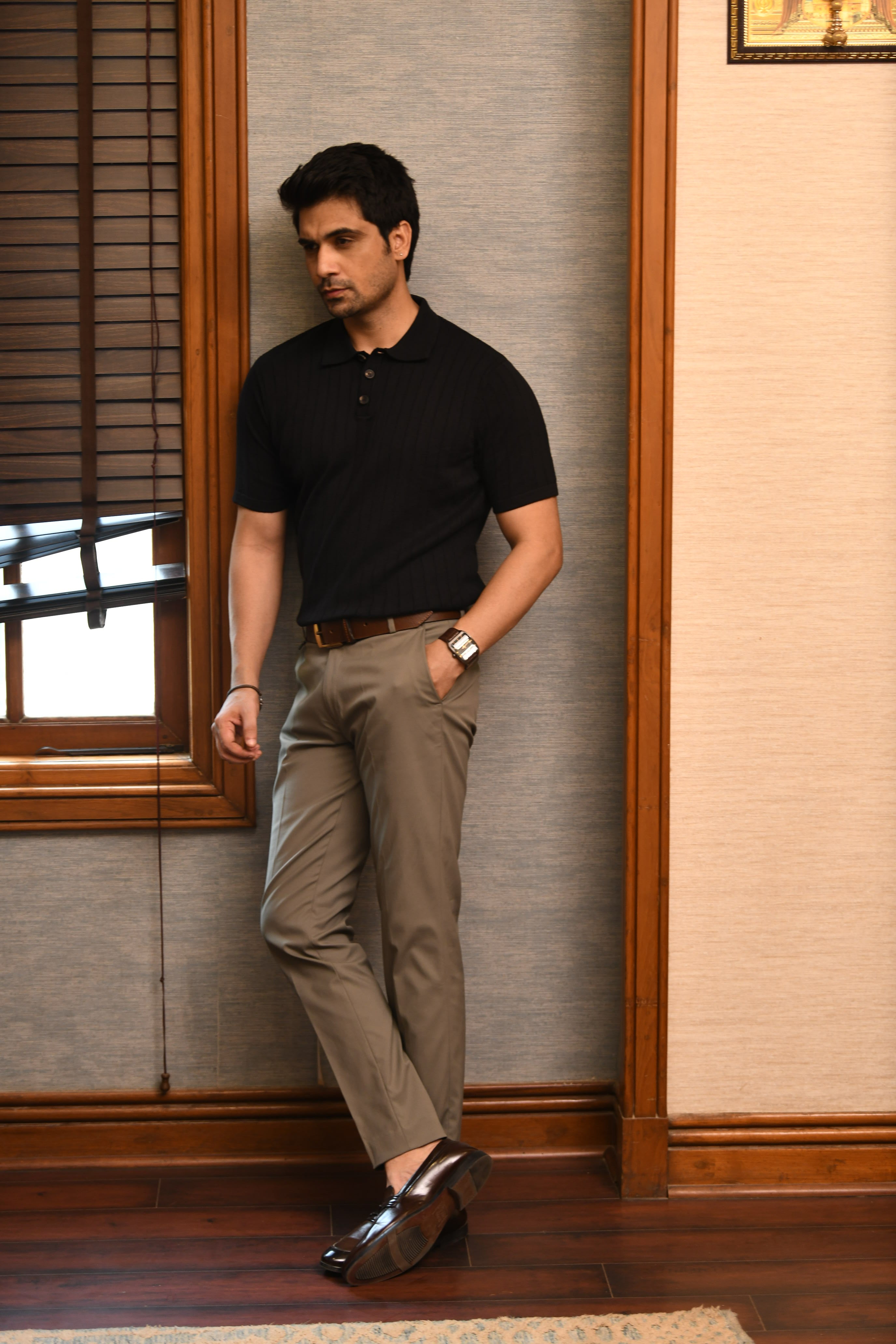 RIBBED BLACK PINNACLE POLO