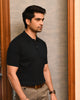 RIBBED BLACK PINNACLE POLO