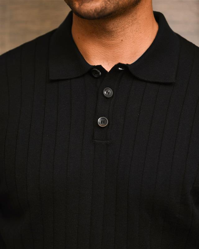 RIBBED BLACK PINNACLE POLO