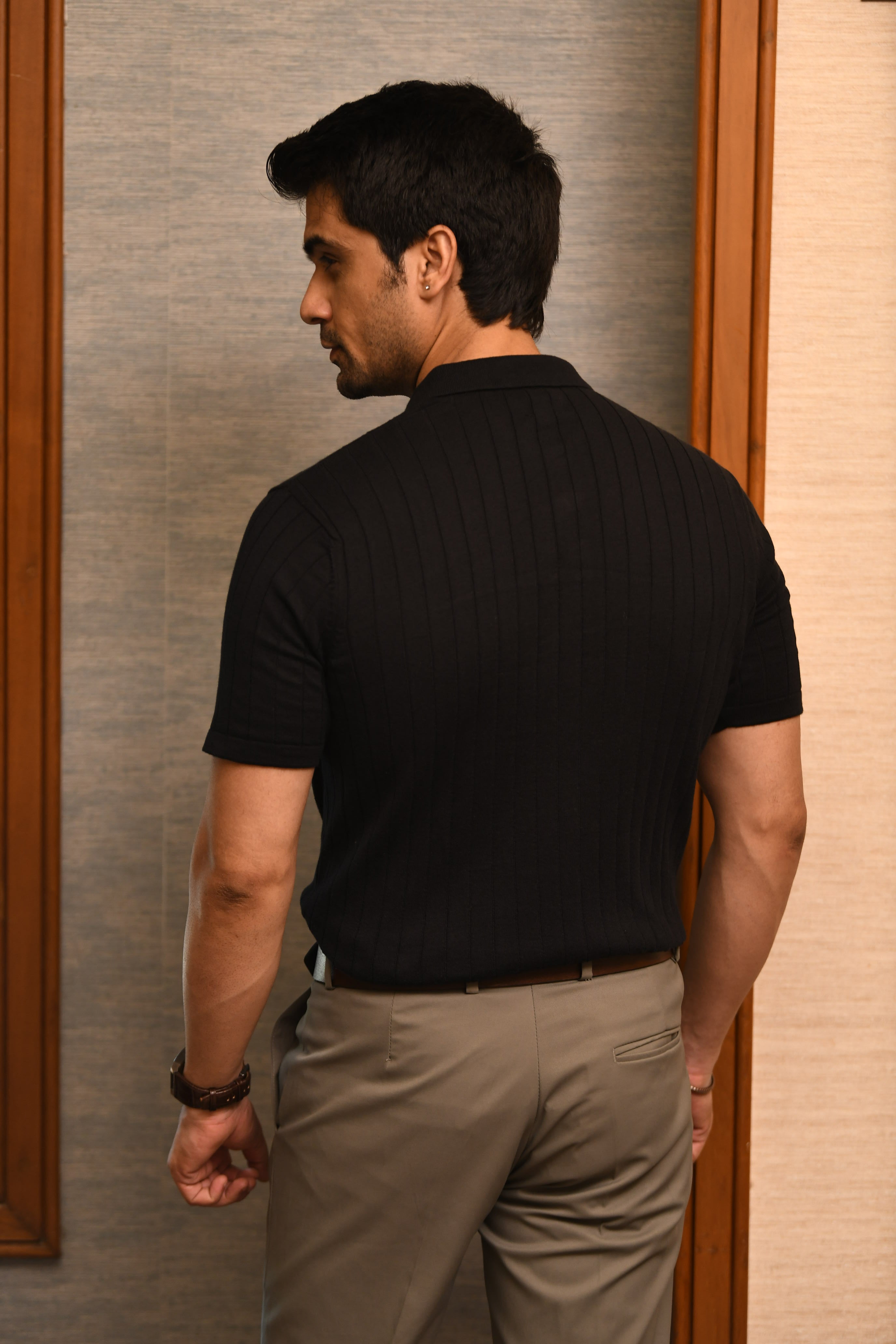 RIBBED BLACK PINNACLE POLO