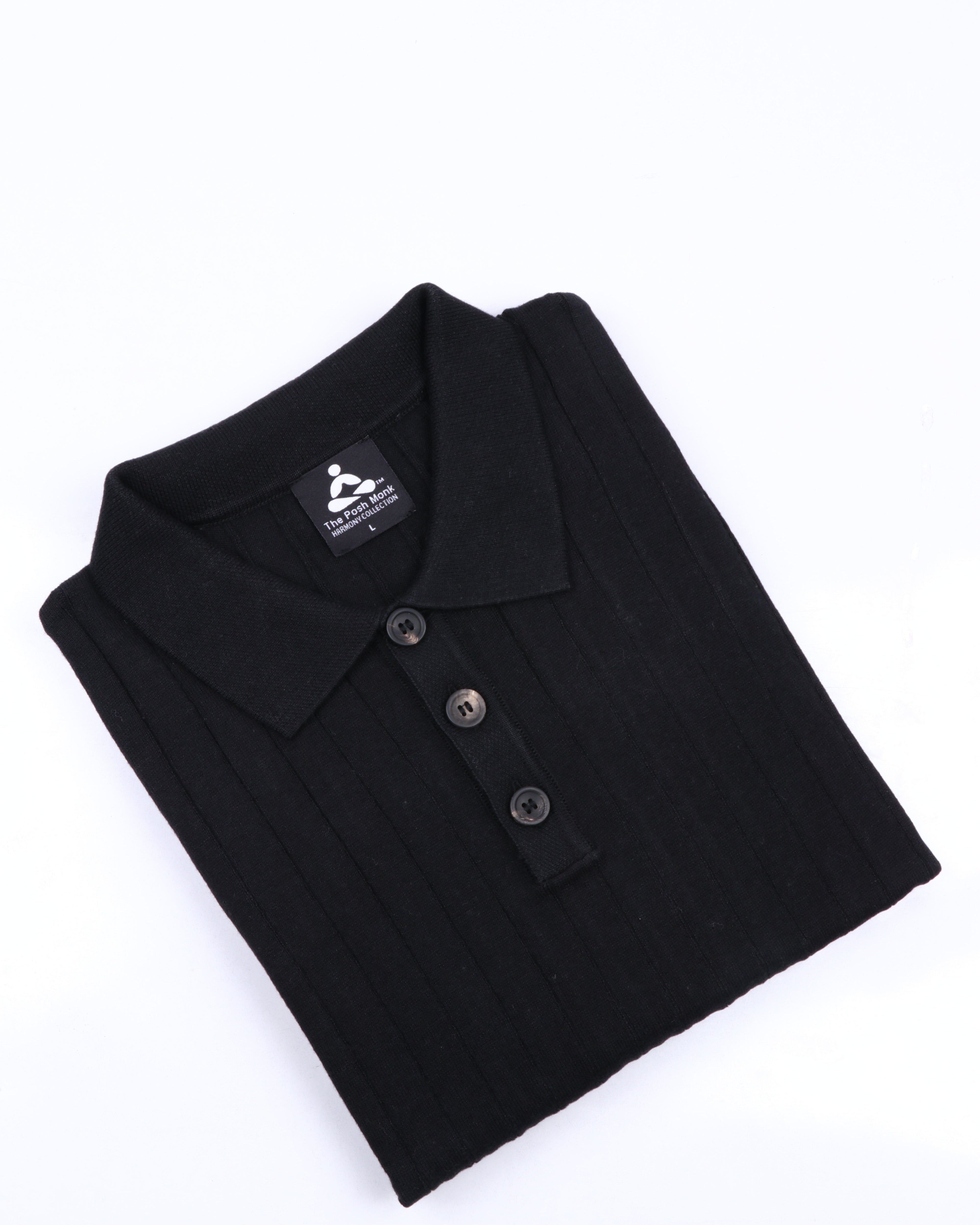 RIBBED BLACK PINNACLE POLO