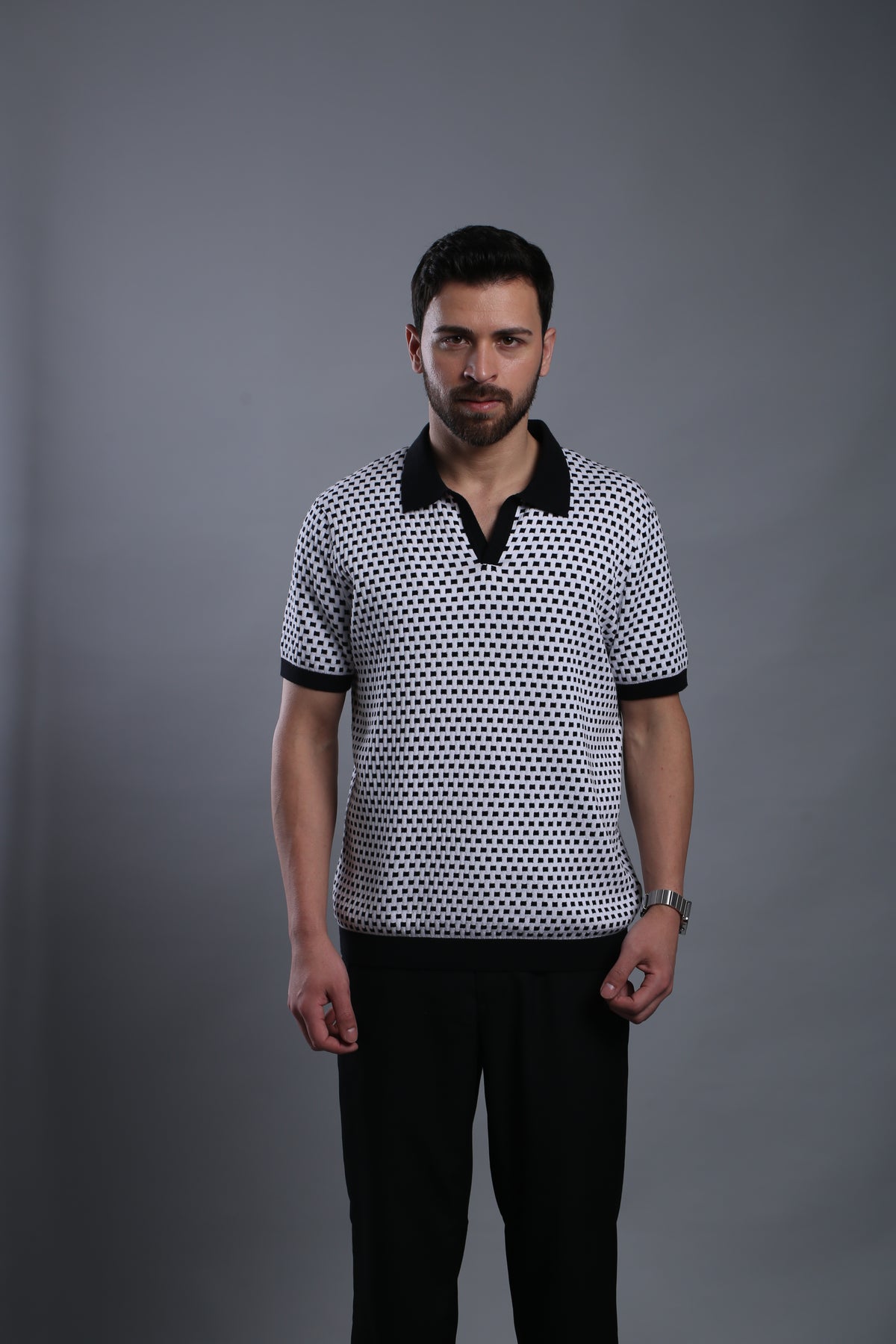 DOTTED FLAT-KNIT POLO T-SHIRT