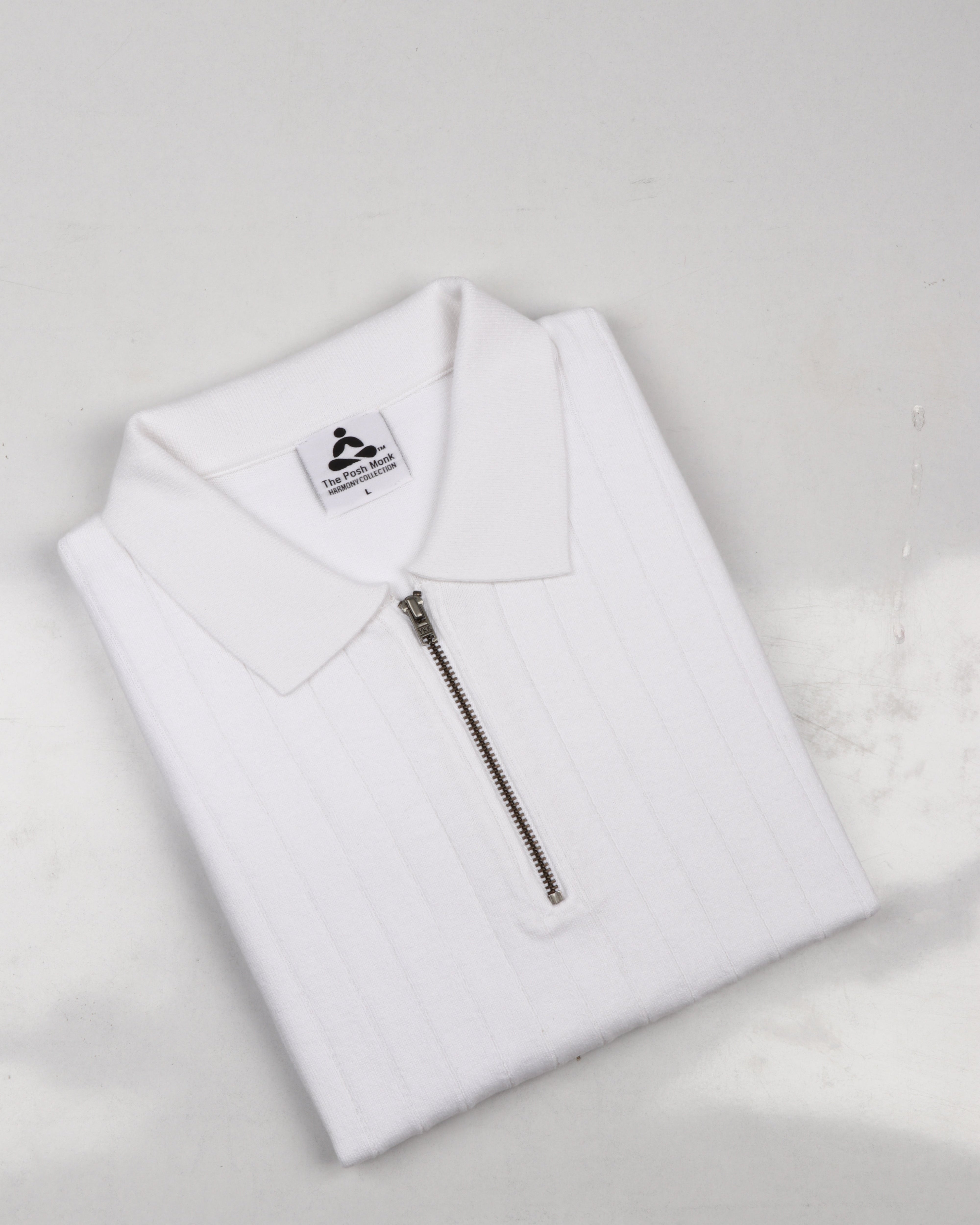 WHITE, RIBBED GOLF SHIRT