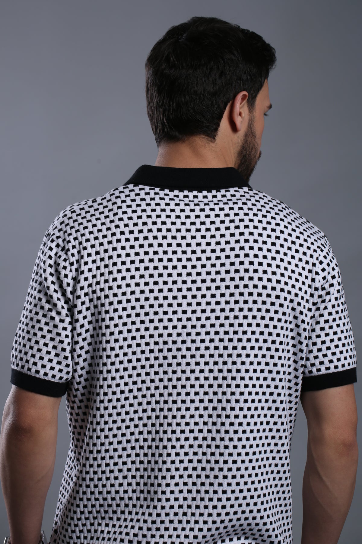 DOTTED FLAT-KNIT POLO T-SHIRT