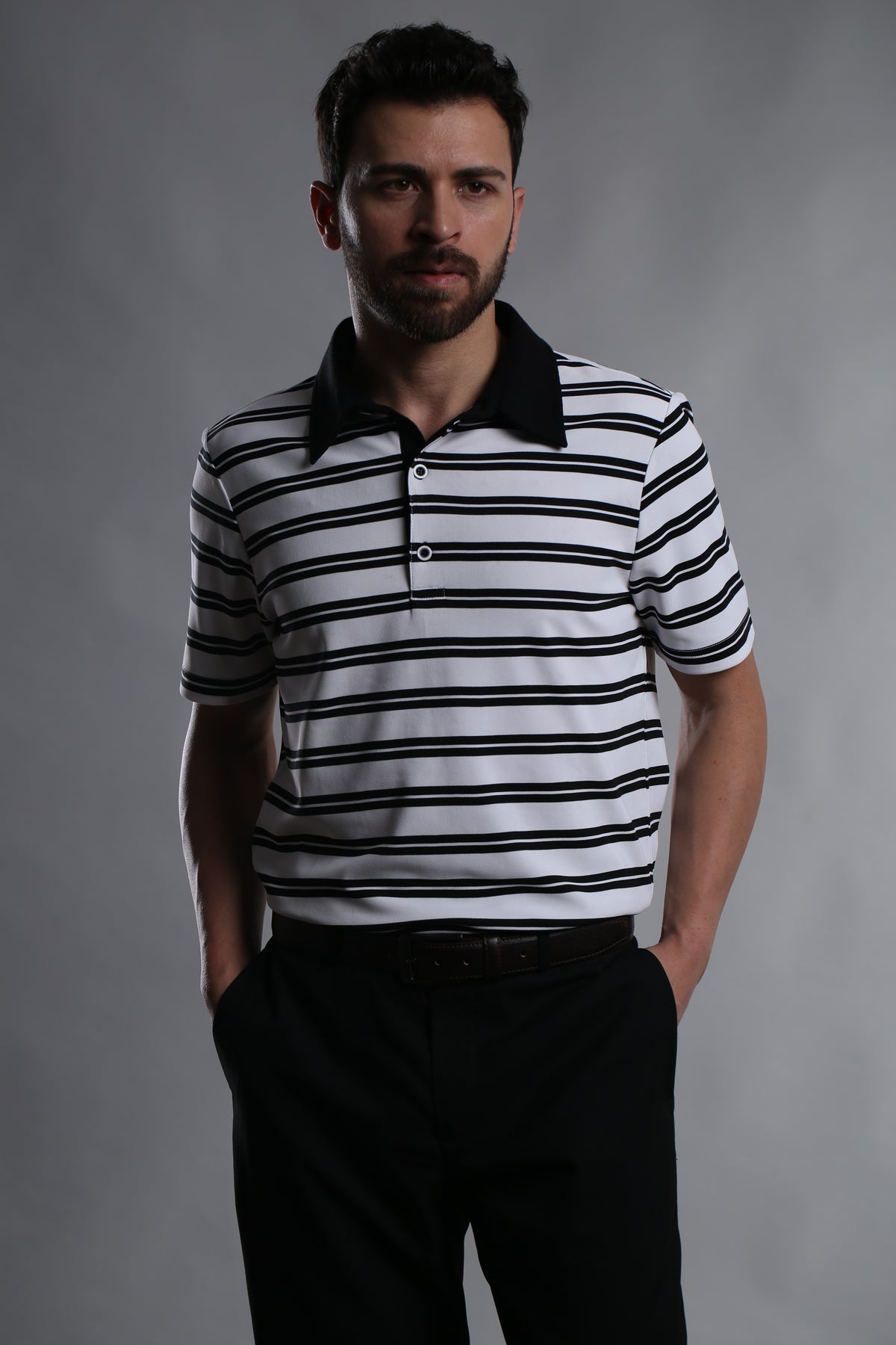 STRIPED PERFORMANCE SHORT-SLEEVE POLO T-SHIRT