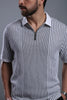 VERTICAL PIN STRIPE FLAT-KNIT POLO T-SHIRT