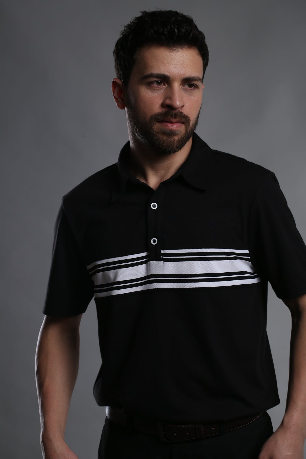CLASSIC BLACK STRIPES PERFORMANCE POLO T-SHIRT