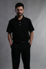 TEXTURED BLACK PERFORMANCE SHORT-SLEEVE POLO T-SHIRT