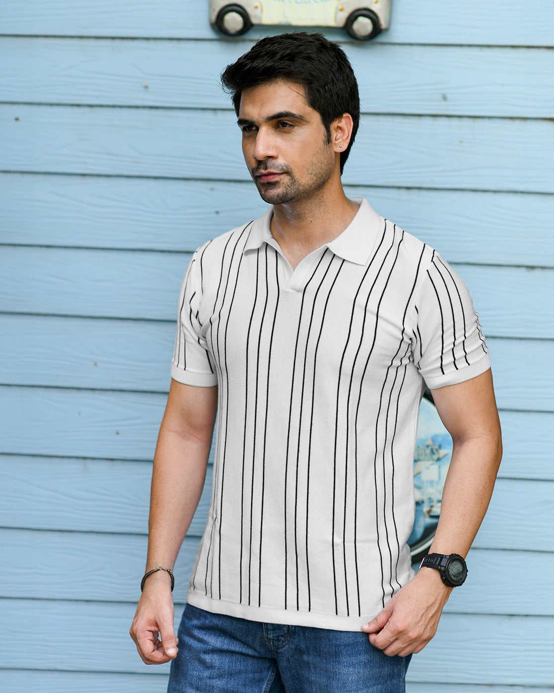 VERTICAL STRIPED PINNACLE POLO