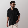 WOFFLE SHORT-SLEEVE FLAT-KNIT BLACK SHIRT