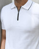 TEXTURED WHITE POLO WITH SLEEK ZIP